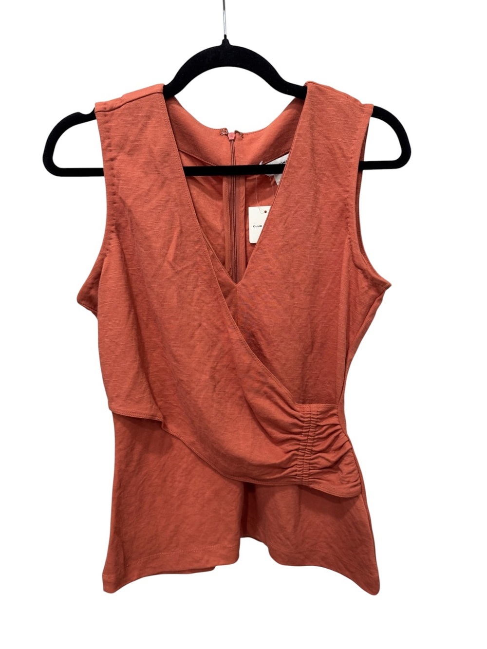 NWT Club Monaco Sleeveless Terracotta Rust Faux Wrap Top Ruched Side Size Small